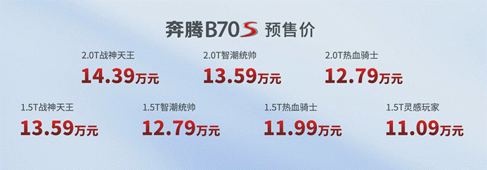 一汽奔腾B70S新车下线 预售价11.09万-14.39万元