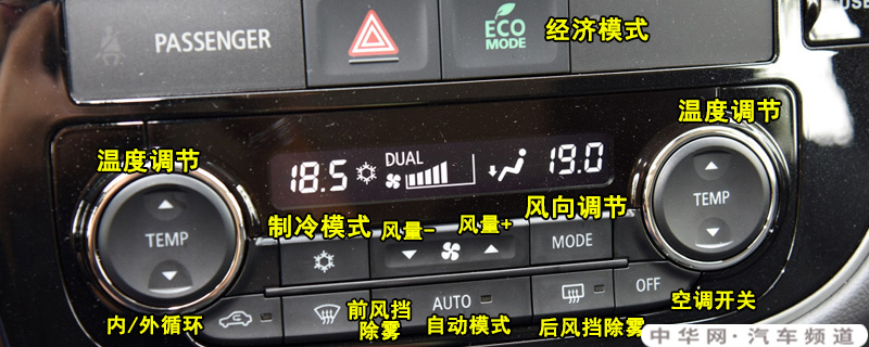 三菱欧蓝德空调按钮图解，欧蓝德空调除雾和暖风开启方法