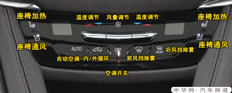凯迪拉克XT5空调按钮图解，XT5空调除雾和暖风开启方法