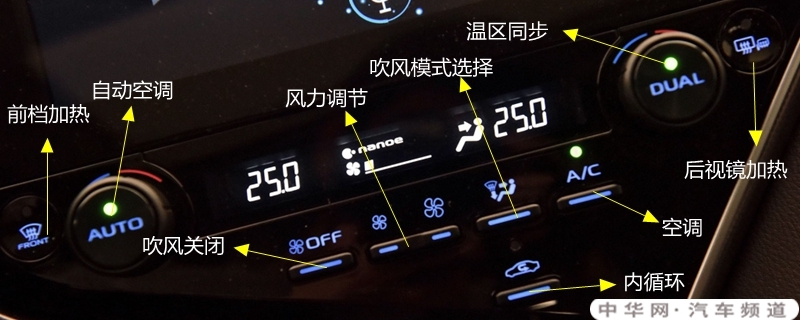 丰田凯美瑞空调按钮图解，凯美瑞空调除雾和暖风开启方法
