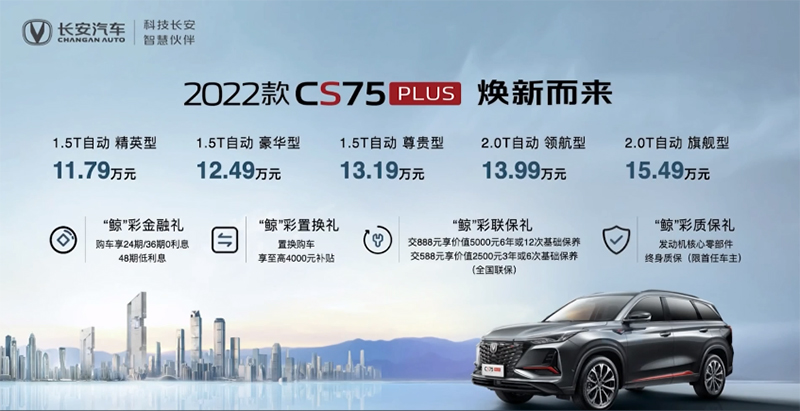 2022款CS75PLUS上市 16项升级 售价11.79万起