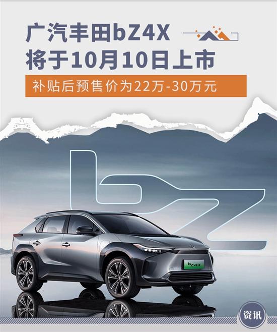 预售22万起 广汽丰田bZ4X将10月10日上市