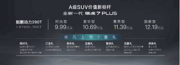 全新一代瑞虎7 PLUS正式上市 售9.99万元起 尊享七重礼