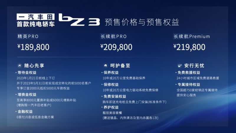 18.98万起/推3款车型 一汽丰田bZ3开启预售