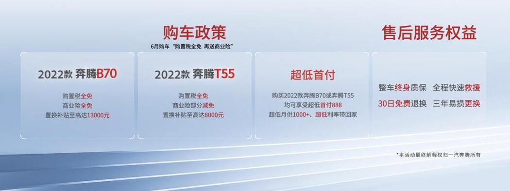 一汽奔腾2022款B70及T55上市 售价8.59万起
