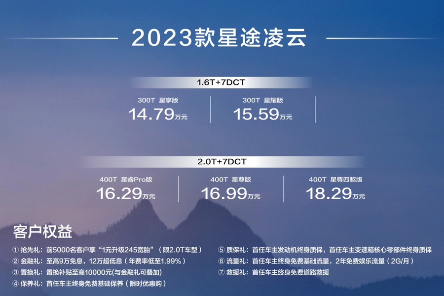 2.0T发动机天花板 2023款星途凌云售14.79万起