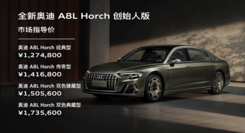 全新奥迪A8L Horch创始人版上市 售价123.48～173.56万元