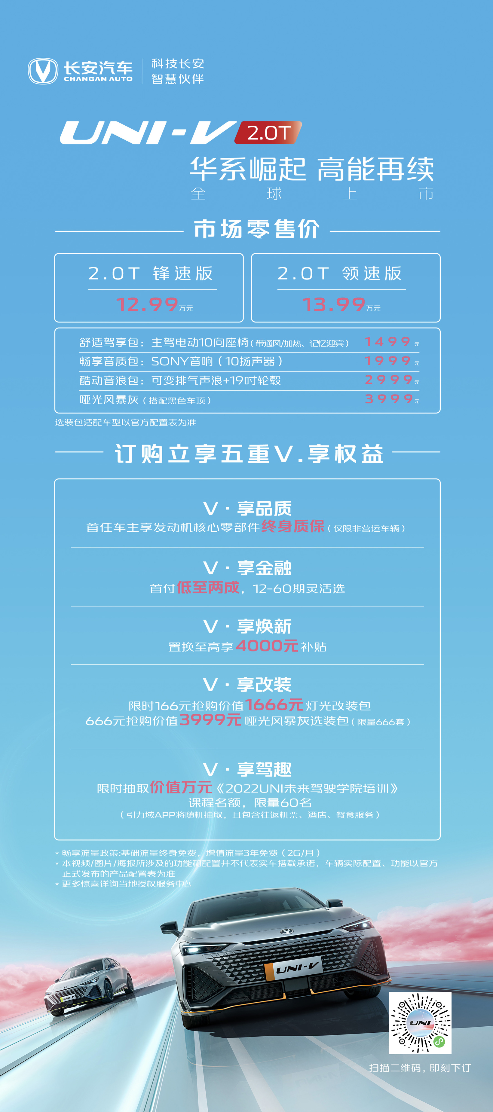 长安UNI-V 2.0T版正式上市 售价12.99万元起