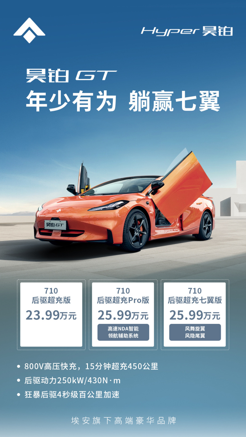 昊铂GT新增三款车型上市 售价23.99-25.99万元
