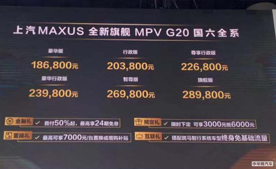 售价区间18.68-28.98万元 上汽MAXUS G20国六版上市