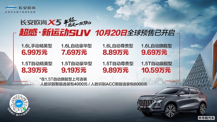 六大全系标配 长安欧尚X5预售价6.99-10.59万元