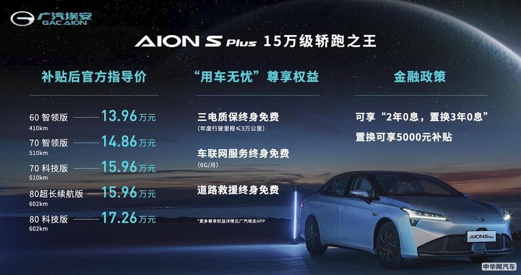 15万级轿跑来了 广汽埃安AION S Plus上市