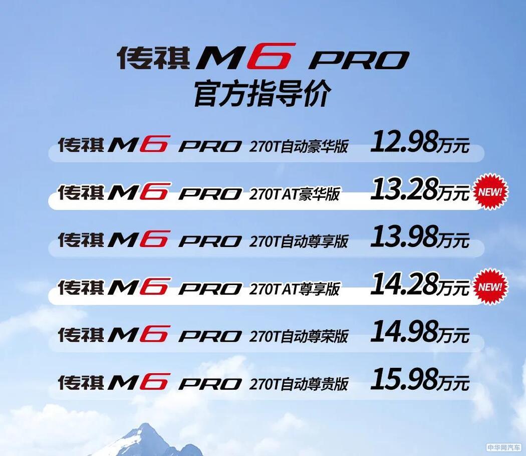 传祺M6 PRO 6AT售13.28万起 超大魔术行李空间